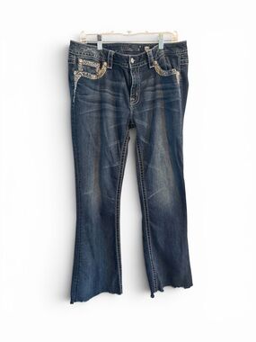 Miss Me Mid-Rise Bootcut Dark Wash Embroidered Pocket Jeans Size 34